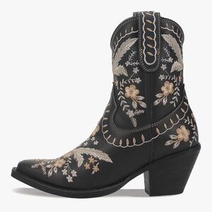 dingo Black Western Ankle Boot with Gold & Silver Floral Embroidery